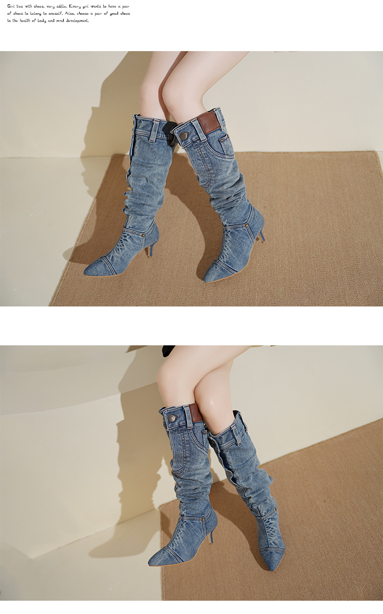 Women's Shoes wasteland style boots for women retro hot girl cowboy boots stiletto pointed toe pile boots wide tube long boots_voghion.com