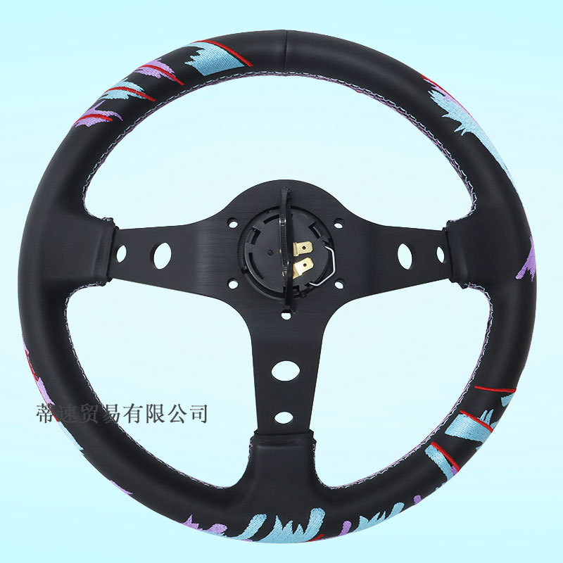 Factory Direct Sales Car Modification 13inch Genuine Leather Steering Wheel Hks Embroidery Large Concave Racing Universal Steering Wheel 320mm
