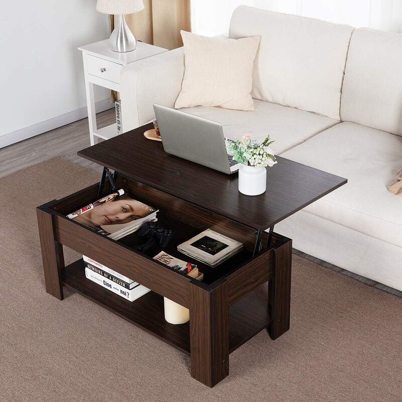 Coffee Table,With Hidden Compartment and Storage Shelf, Riser Tabletop Dining Table for Living Room Reception Room, 38.6inch Coffee Table,With Hidden Compartment and Storage Shelf, Riser Tabletop Dining Table for Living Room Reception Room, 38.6inch