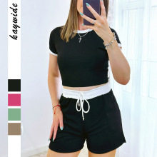 迪芸 跨境欧美优雅短袖T恤系带短裤套装女装2025秋冬亚马逊独立站