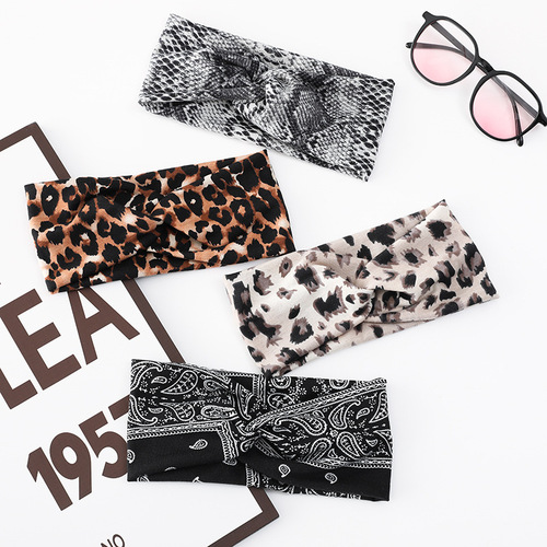 Solid Color Leopard Snake Print Headband, European and American New Style Sports Yoga Sweatproof Headband for Men and Women Fitness Running Face Towel