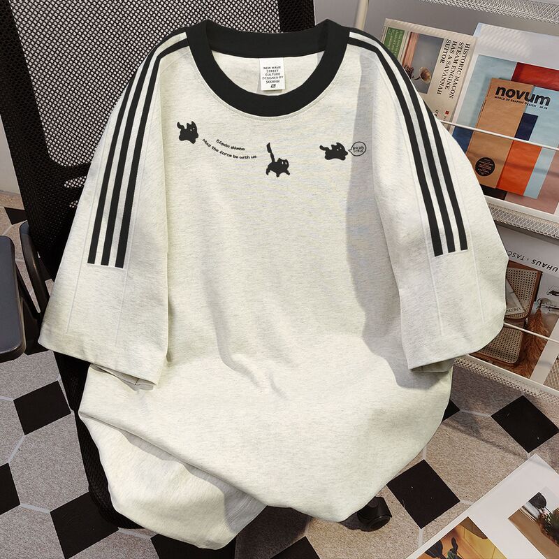 New American Style Retro Pure Cotton Heavy-weight Short-sleeved T-shirt Women's Design Sense Instagram National Fashion Brand Niche Short-sleeved Top