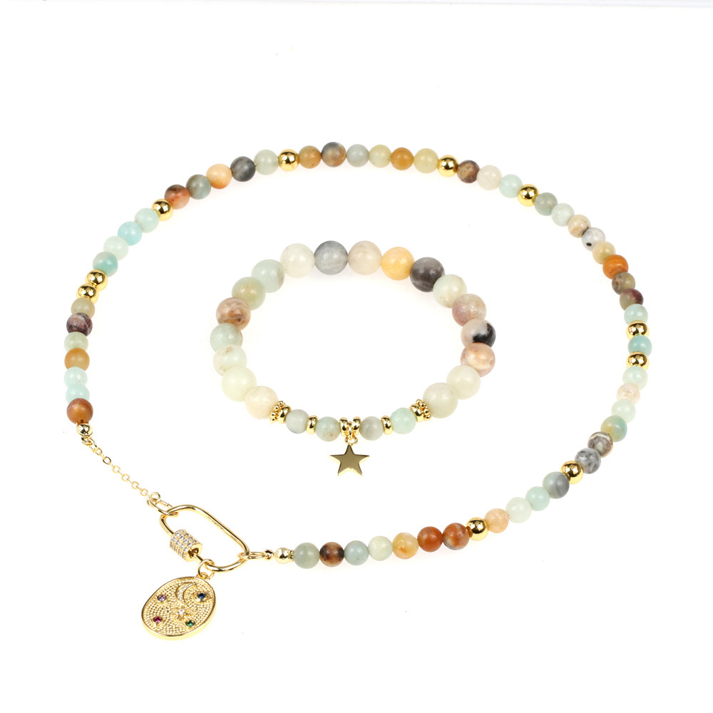 Fashion Pentagram Moon Copper Plating Artificial Gemstones Bracelets Necklace