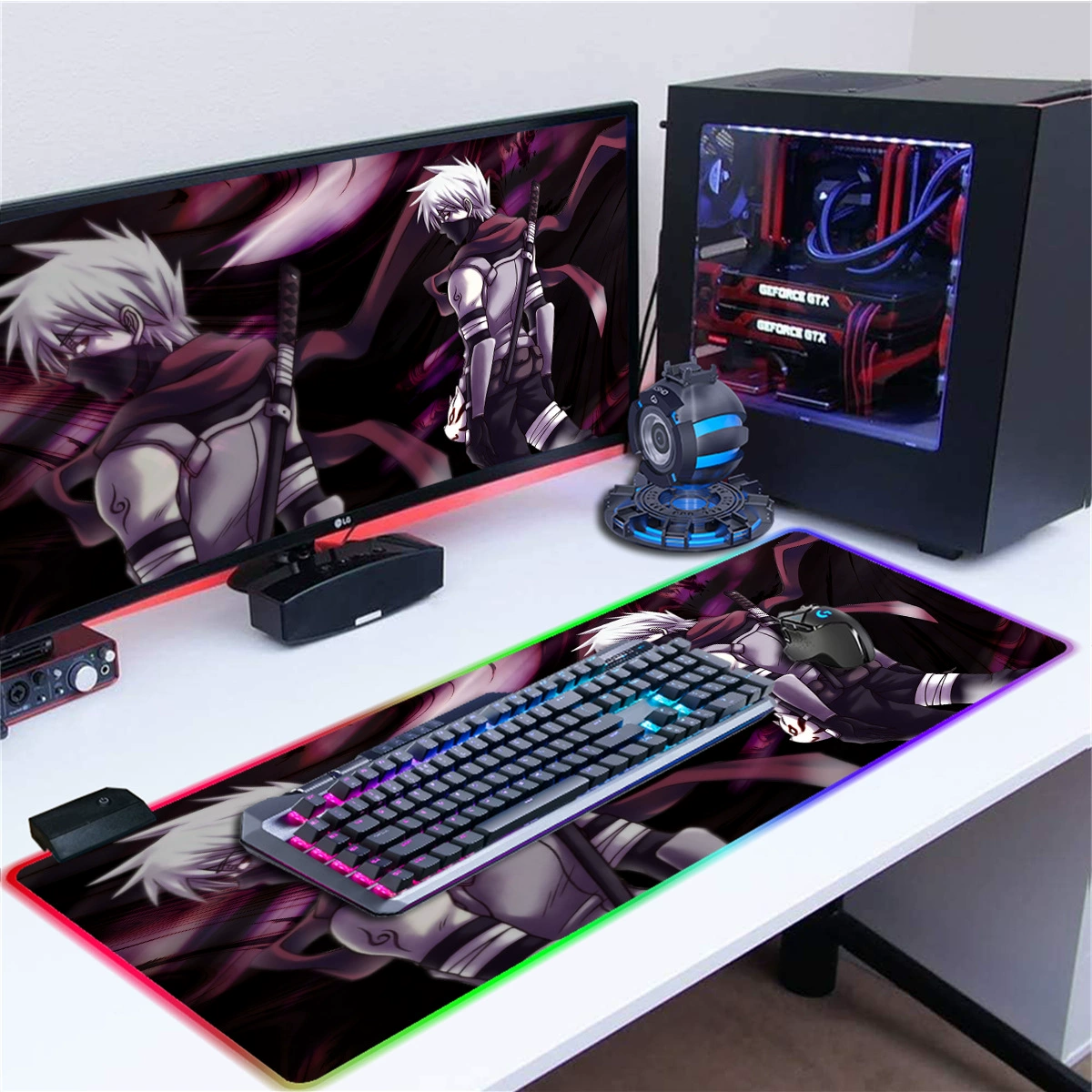 Сделай сам увеличенного размера грязеотталкивающий коврик для мыши RGB с холодной подсветкой аниме Naruto двумерный киберспорт игровой офисный коврик