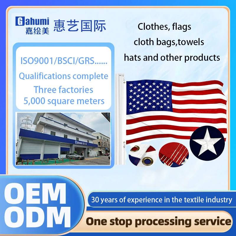Индивидуальный американский вышитый флаг 3*5 футов оптовое производство 210D оксфордская ткань сращивание экспортная модель для улицы с подвесным ремнем