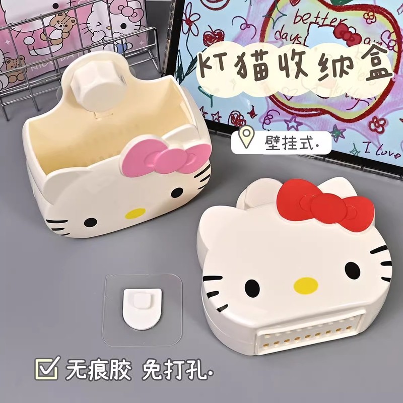 かわいい漫画 KT 猫シリーズ タイル壁釘なし化粧品収納ラック歯磨き粉歯ブラシ壁収納ボックス|undefined
