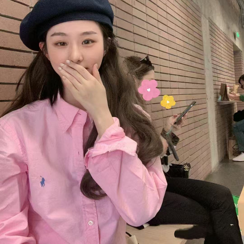 In-Stock Rl Ralph Oxford Cloth Shirt Pink Youthful Versatile Cardigan Energetic Girl Style Jacket Polo Shirt Summer In-Stock Rl Ralph Oxford Cloth Shirt Pink Youthful Versatile Cardigan Energetic Girl Style Jacket Polo Shirt Summer