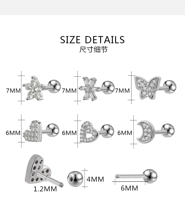 Silver pointed spike labret stud material detail