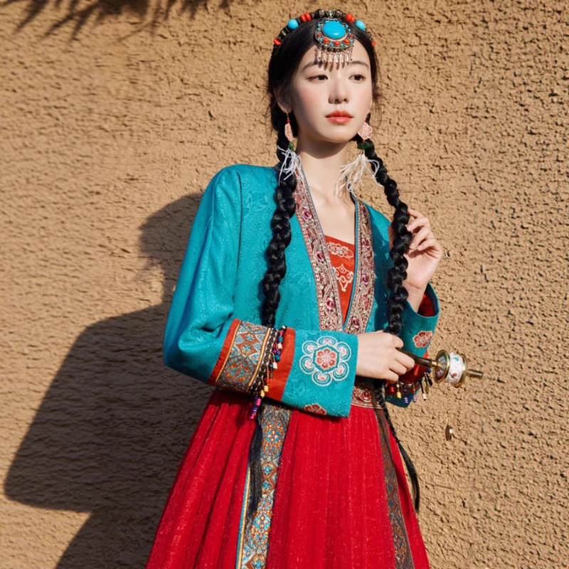 Exotic Desert Red Makeup Original Ethnic Style Embroidered Dress Retro National Style Jacquard Tassel Long Skirt Autumn Exotic Desert Red Makeup Original Ethnic Style Embroidered Dress Retro National Style Jacquard Tassel Long Skirt Autumn