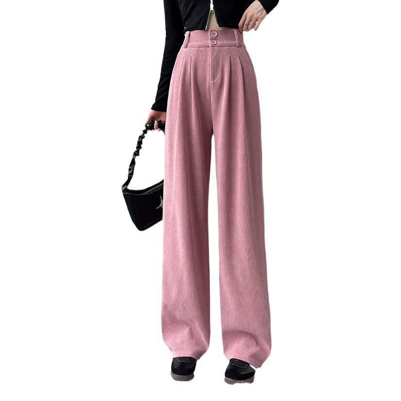 Женские брюки из синели на флисовой подкладке, широкие, осенне-зимняя новинка 2025 года, с высокой талией, драпированные, прямые, облегающие, для миниатюрных женщин.
