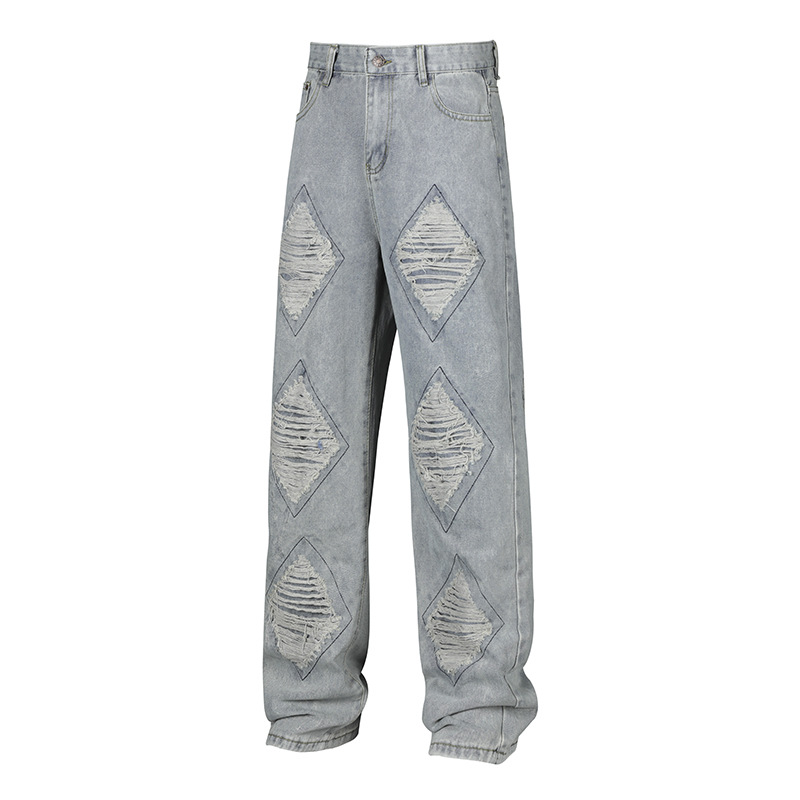 Pantalones Vaqueros Rotos para Hombre de Mezclilla de Poliéster, Corte Recto, Lavado con Agua, para Uso Casual image 1