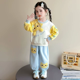 女小童运动套装春秋季2026新款宝宝猫咪卫衣秋装儿童休闲裤两件套