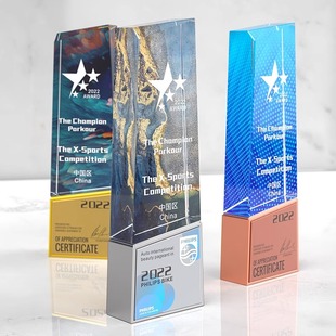 Metal Crystal-Grade High-End Trophy Custom-Made Colorful Trophy Gold and Silver Outstanding Employee Sales Champion