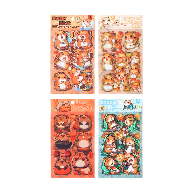 Dream Bear Journey Pegatinas de pet transparentes a prueba de agua Pegatinas de diario de facturación de bricolaje Pegatinas de conejillo de indias de animales de dibujos animados transfronterizos