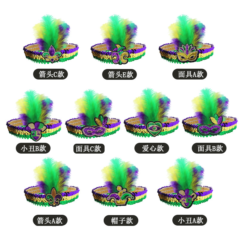 Carnaval transfronterizo oro roxo pluma sequilla máscara media cara maquillaje baile conjunto de espectáculo