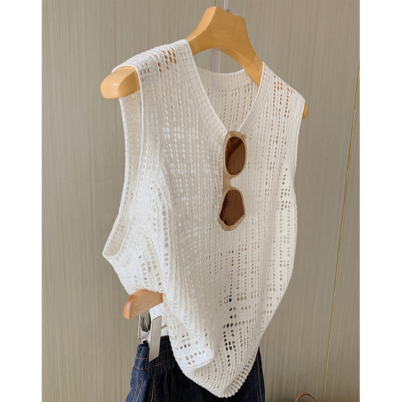 Summer Universal Match! Japanese yarn ~ good texture, cotton thread sleeveless hook hollow vest pullover women's summer