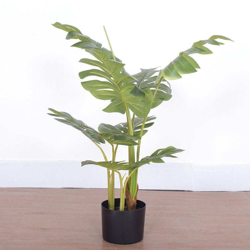 Plantas verdes artificiales de alta gama, bonsái de monstera artificial, plantas en maceta de monstera para decoración de ventanas, plantas artificiales al por mayor