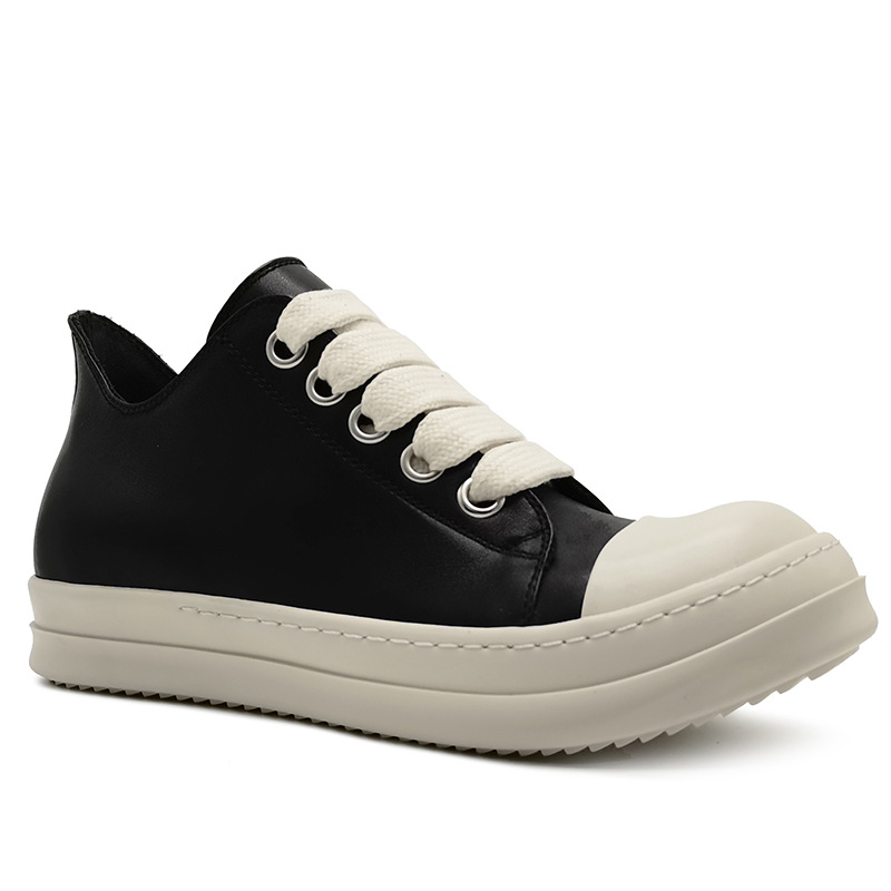 Rricowees de los hombres de bajo-top de los deportes de cuero casual todo partido de suela gruesa de corte bajo de cinco agujeros de ancho de cordones zapatos de aumento de la altura