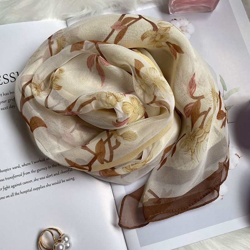 Summer Thin Silk Scarf Women's High-end Mulberry Silk Scarf Long All-match Fashion Shawl Scarf Beach Towel