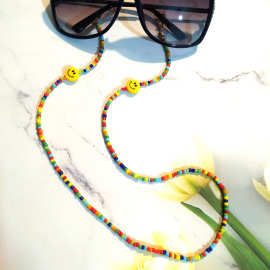 亚马逊爆款时尚手工彩色米珠眼镜链饰品亚克力笑脸链条口罩链首饰