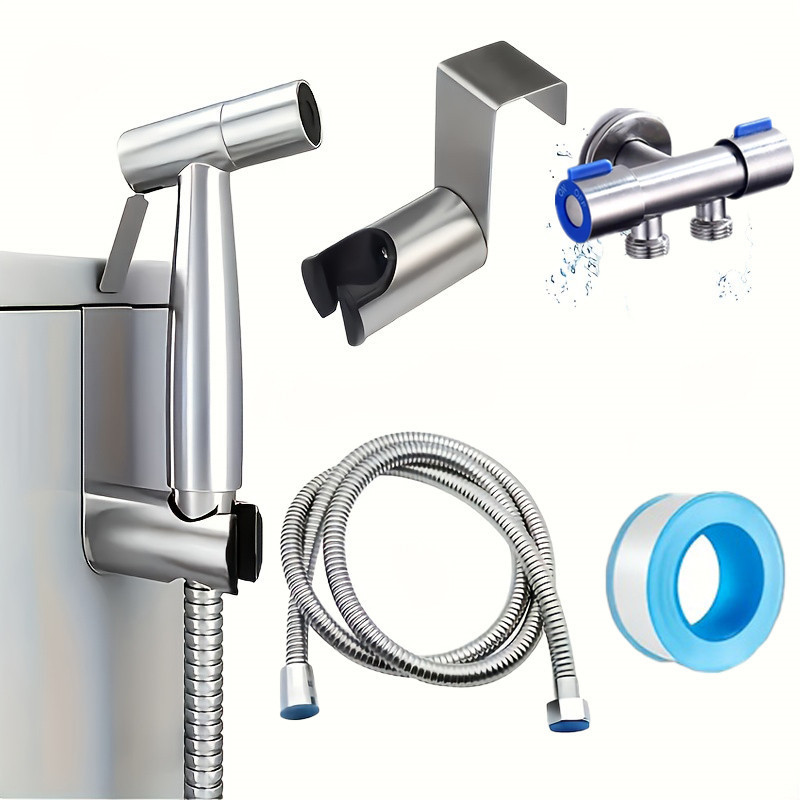 Cross-Border Stainless Steel One-In-Two-Out Angle Valve High-Pressure Bathroom Toilet Spray Gun Dual-Control Dual-Use Bidet Set