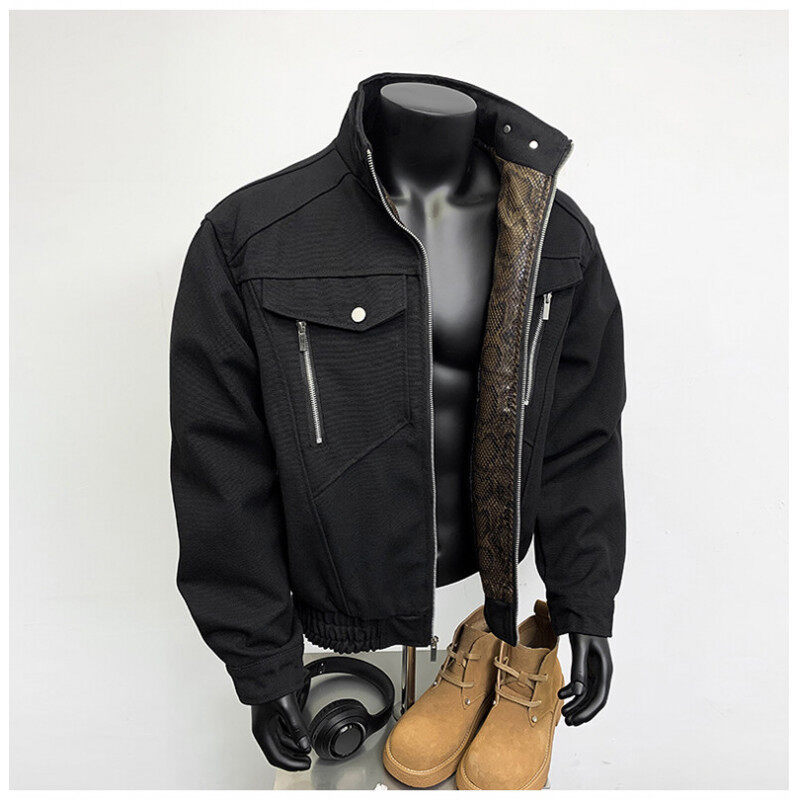 春の新型蛇年限定の山アナコンダのジャケットの重いポンドの短いタイプの工装のコートの男性のファッションのデザイン感の上着の潮