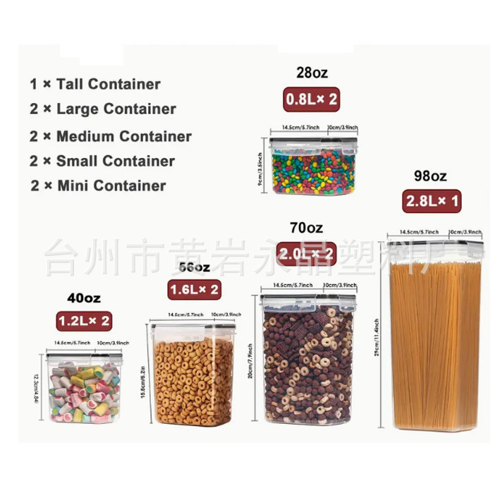 Transfronterizo multi-especificación kit granos caja de almacenamiento de granos sellado de plástico caja de almacenamiento de almacenamiento de cocina refrigerador disponible