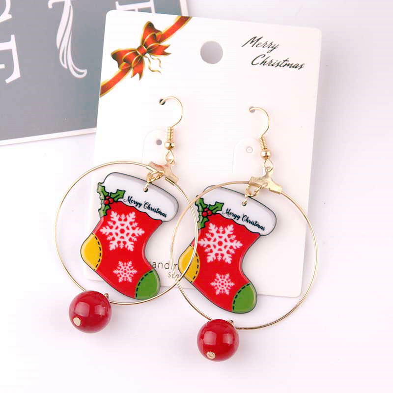 Fashion Christmas Hat Santa Claus Christmas Socks Alloy Beaded Women's Drop Earrings 1 Pair display picture 4