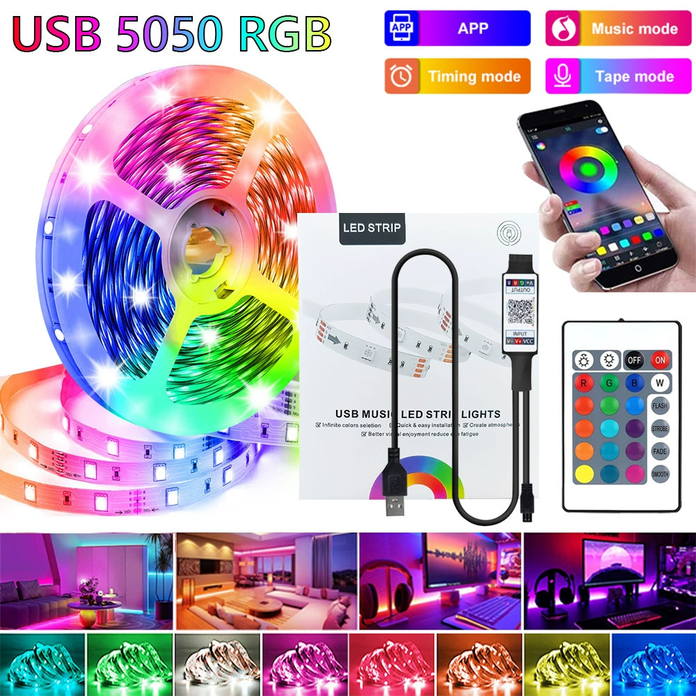 Гибкая лента 5050 RGB, цветная с изменением цвета, 5В низковольтная USB самоклеящаяся, фон для ТВ, Bluetooth, инфракрасная светодиодная лента