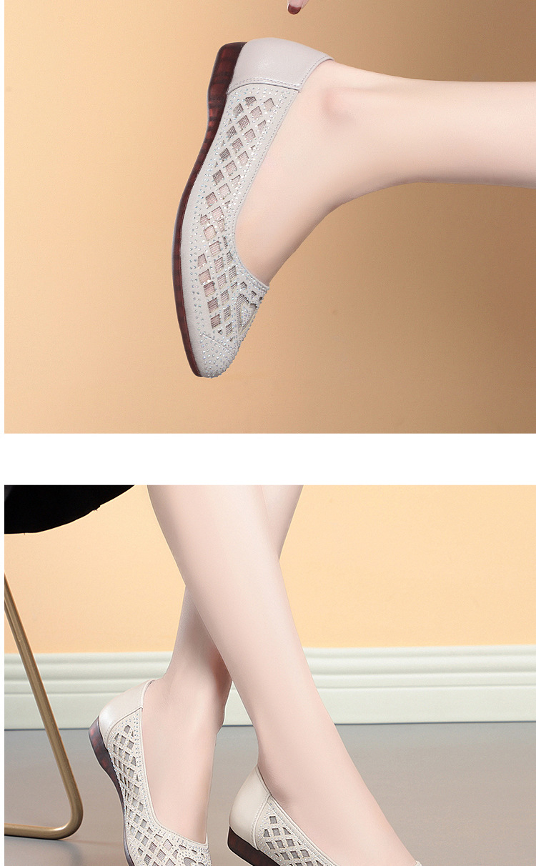 Sandal nữ da thật mũi tròn đính đá đế bệt thoáng khí — Màu be chi tiết 14