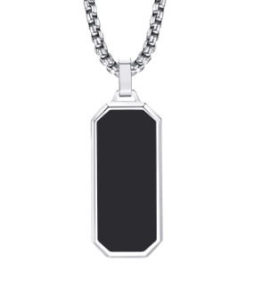Chencui Men's Necklace, Stainless Steel Drop Glue Hanging Tag, Smooth Plain Pendant, Geometric Fashion and Simplicity_voghion.com