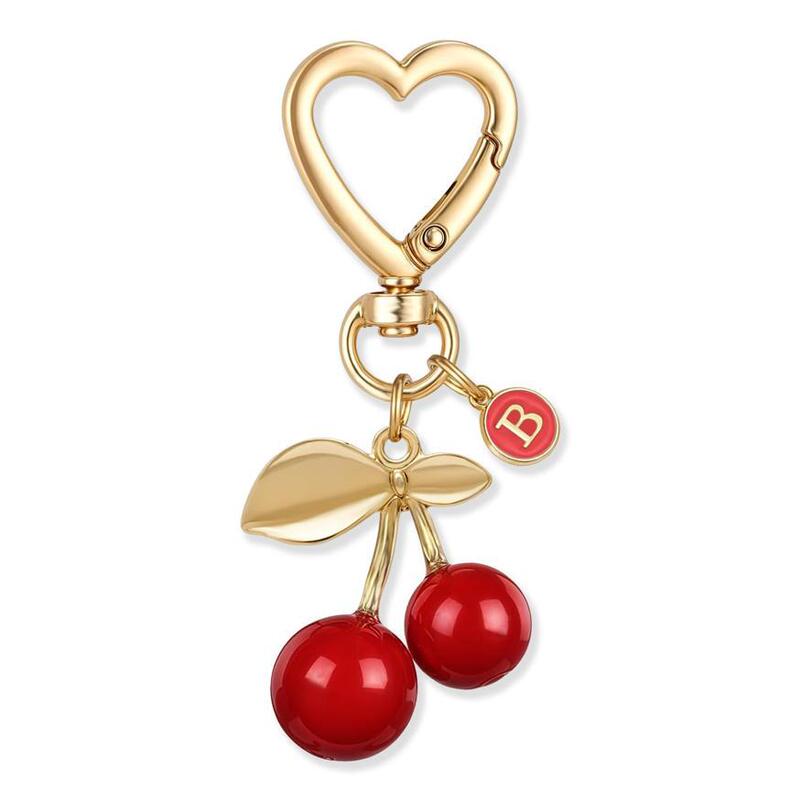 Cherry Keychain Initial Cherry Strawberry Letter Key Chain Bag Charms Kawaii Flower Daisy Key Chain Decoration