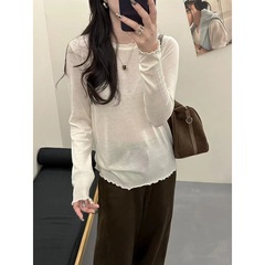 韩系木耳边针织衫女2025新款秋季时尚百搭毛衣薄款显瘦打底衫上衣