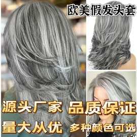 欧美假发女长卷发化纤头套中老年长款银灰色长直发感高温丝欧美风