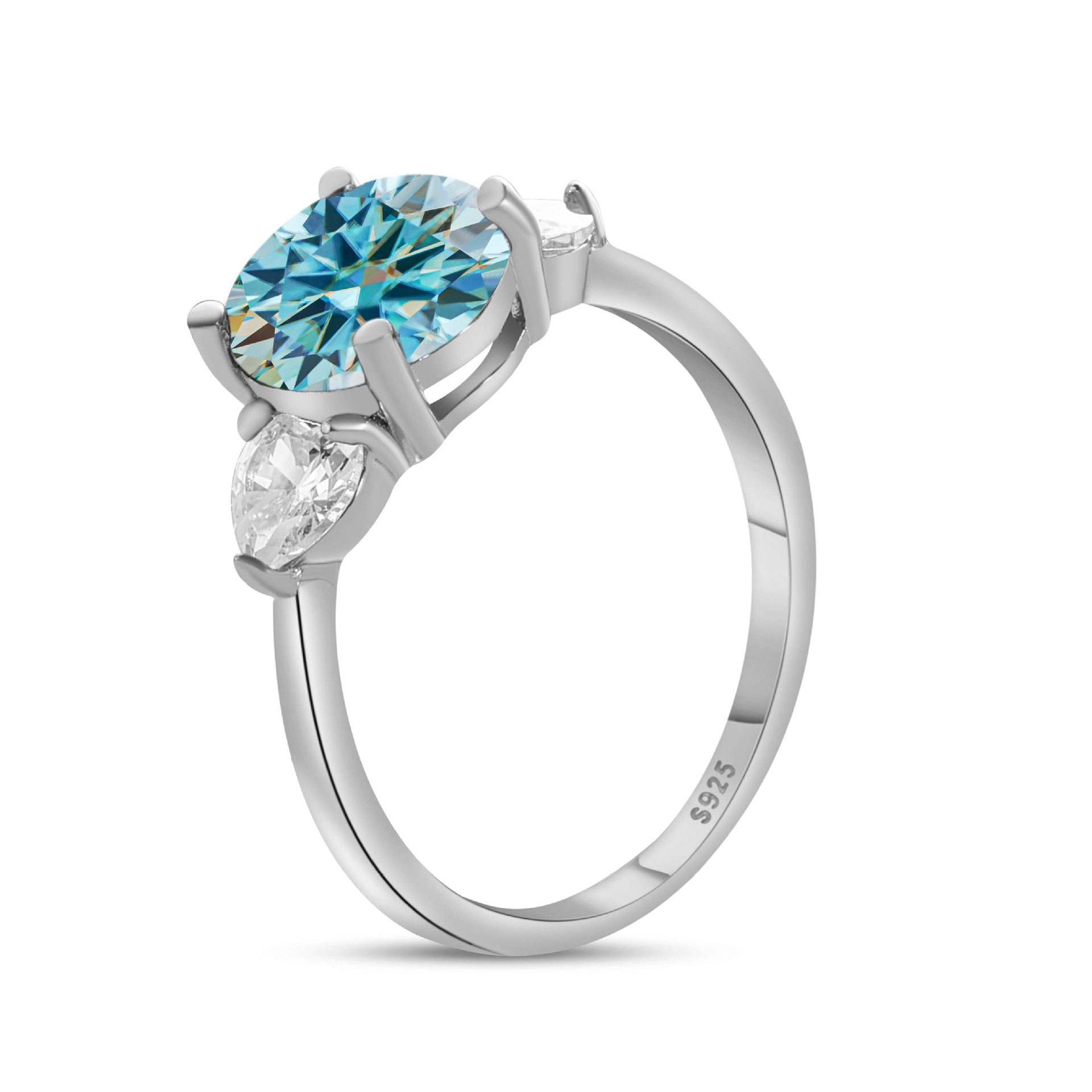 Anillo de piedra de color 3CT de plata esterlina S925 cinturón de plata GRA Certificado de comercio electrónico transfronterizo anillo de mujer de venta caliente