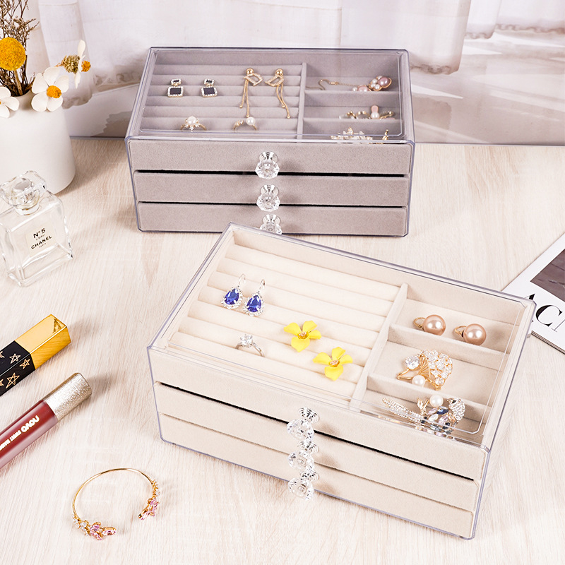 Caja de joyería de cajón de tres capas, caja de almacenamiento multifuncional, caja de joyería de alta calidad antioxidación de gran capacidad