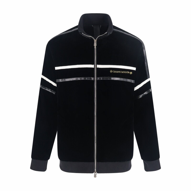 CH high-quality ceiling velvet jacket with gold thread embroidery, leather strip splicing, and zipper, 5 off for every five pieces