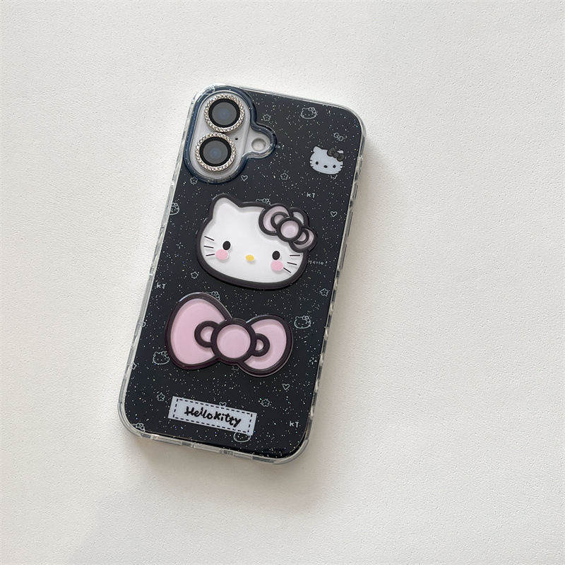冷淡风细闪立体kitty蝴蝶结适用iPhone16苹果15ProMax/14手机壳13|undefined