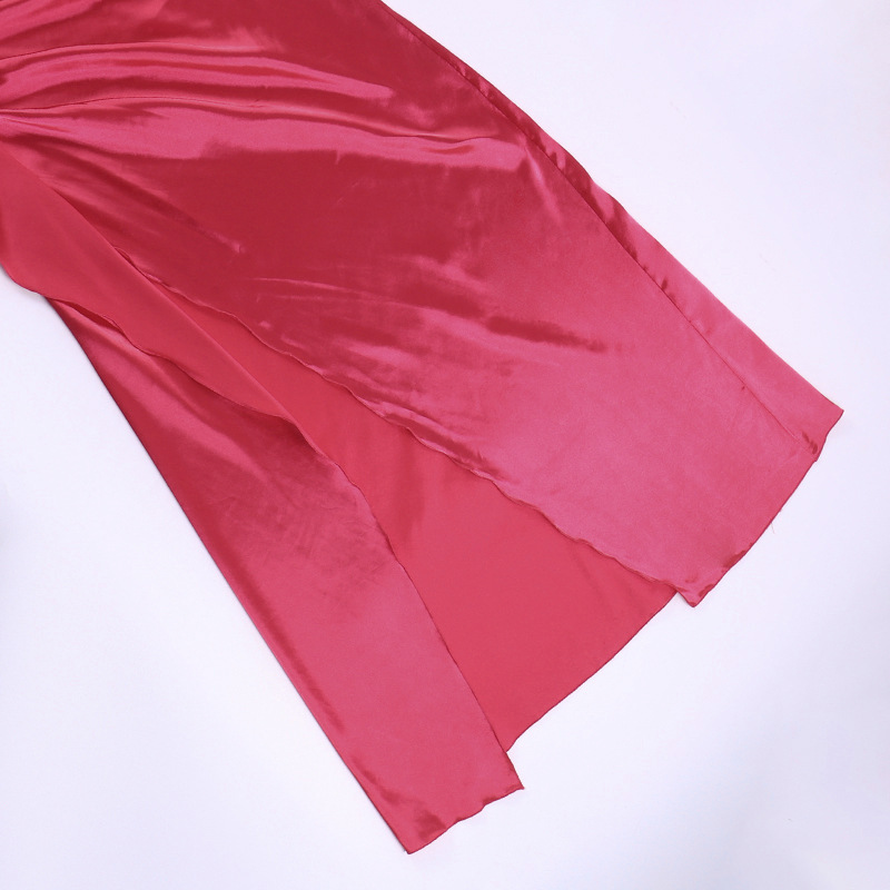 Elegant Women's Satin Pleated Maxi Dress With Side Split_voghion.com