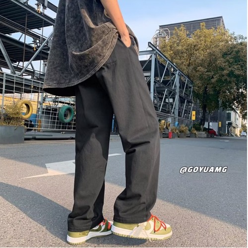 Men's Spring Trendy Casual Loose Straight Leg Fashion Streetwear Denim Pants with Long Length