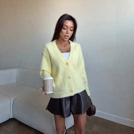 秋冬跨境俄罗斯爆款女装针织衫v领纯色宽松毛衣欧美休闲百搭开衫