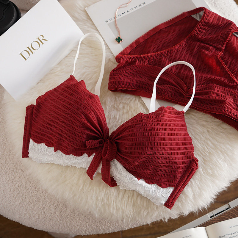 Red Zodiac Year of the Rabbit Lingerie Set for Women, Wedding Bride, Small Bust, Push-Up, Wireless, Side Breast Gathering, Lace Bra Set Red Zodiac Year of the Rabbit Lingerie Set for Women, Wedding Bride, Small Bust, Push-Up, Wireless, Side Breast Gathering, Lace Bra Set