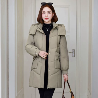 冬季棉服女2025年新款中长款可脱卸帽洋气加厚棉袄宽松棉衣外套女