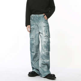 MTLCLOTHES男装|秋款新品 小众重工渐变喷色做旧多口袋阔腿工装裤