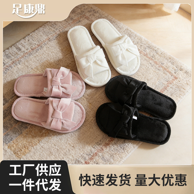 跨境TEMU   SHEIN 新款舞蝶结拖鞋韩版女士居家棉拖鞋现货批发毛