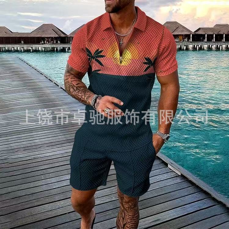2025POLO ジッパーシャツ半袖スーツ独立系越境欧米紳士服新作独立系供給カジュアルスポーツ|undefined