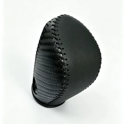 Sürətlər qutusu və əl tormozu başlıqları for Nissan 2012 New Sylphy, Qida, and - gear-shift-cover-black-leather-with-black-carbon-fiber-texture-and-black-stitching