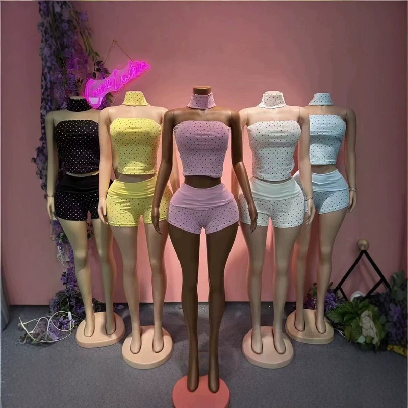 2026 New Polka Dot Print Tube Top Set Sexy Slim Fit Short Top + Shorts Foreign Trade Women's Clothing 2026 New Polka Dot Print Tube Top Set Sexy Slim Fit Short Top + Shorts Foreign Trade Women's Clothing