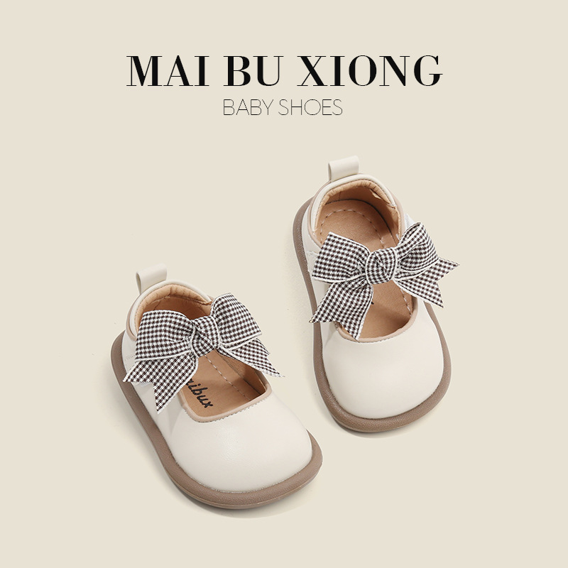 Maibuxiong Little Children's Walking Shoes Baby Children's Shoes Girl Baby Shoes Spring and Autumn New Little Leather Shoes Bow Princess Shoes