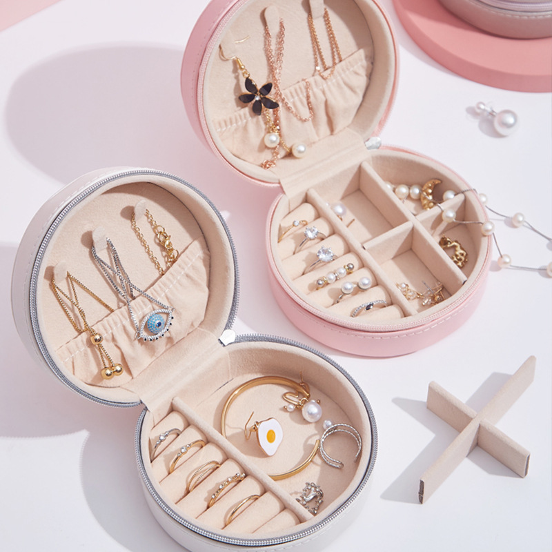 Caja de almacenamiento de joyas anillo portátil Ins con cremallera franela PU multi-capa pendientes collar caja de joyería